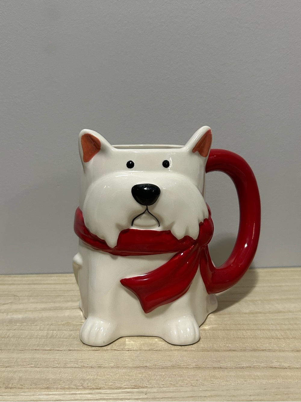 NEW Pier 1 Imports White Dog with Red Scarf Mug